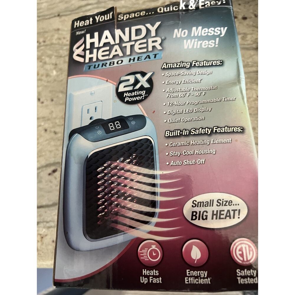 Handy Heater Turbo Heat Plug In Wall Outlet Space Heater 800W Digital Thermostat - Picture 4 of 6